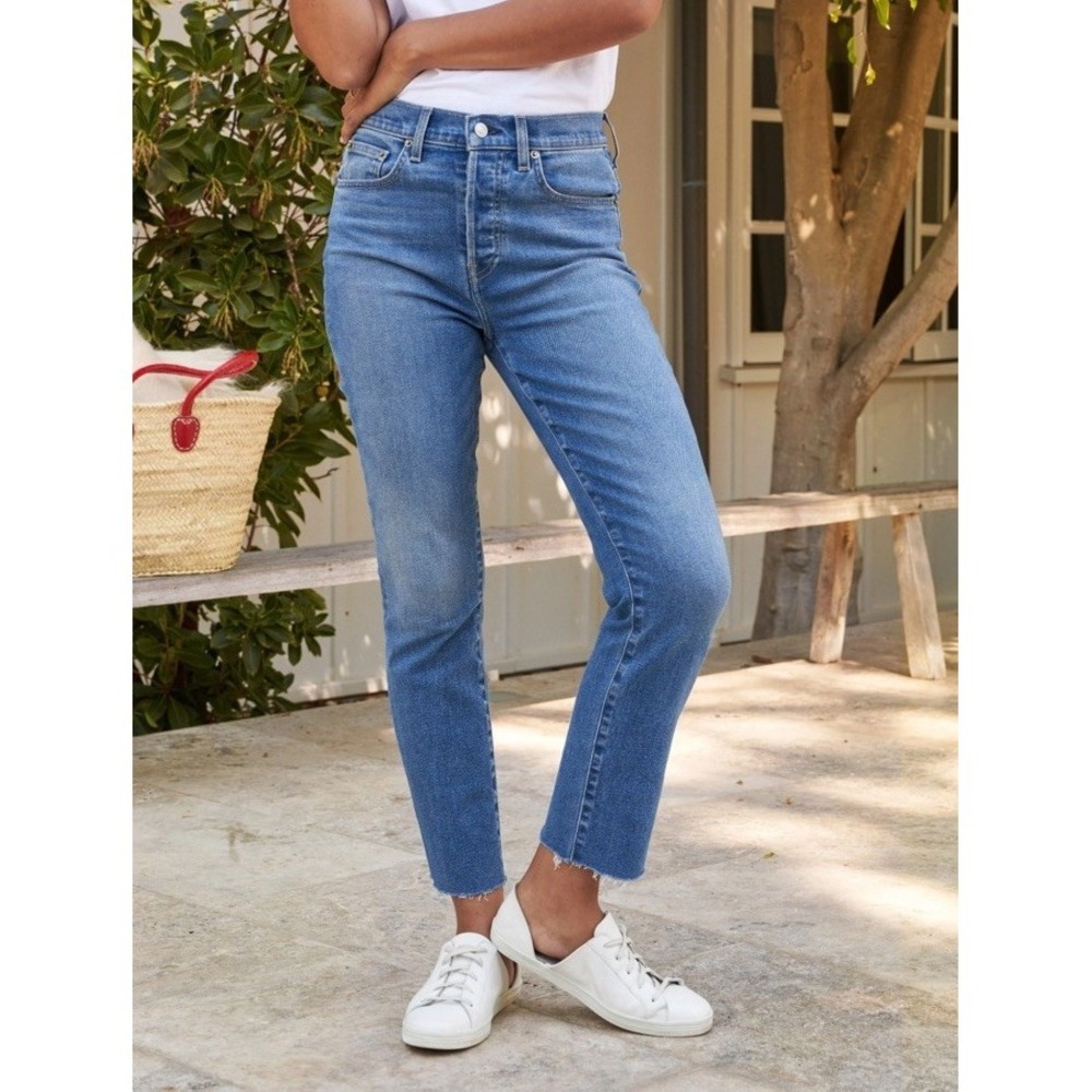 Frank & Eileen Cork Denim Button Fly Blue Jeans Raw Hem Ankle Woman's Sz 29